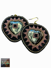 Load image into Gallery viewer, Black/Pink Concho Heart Earrings
