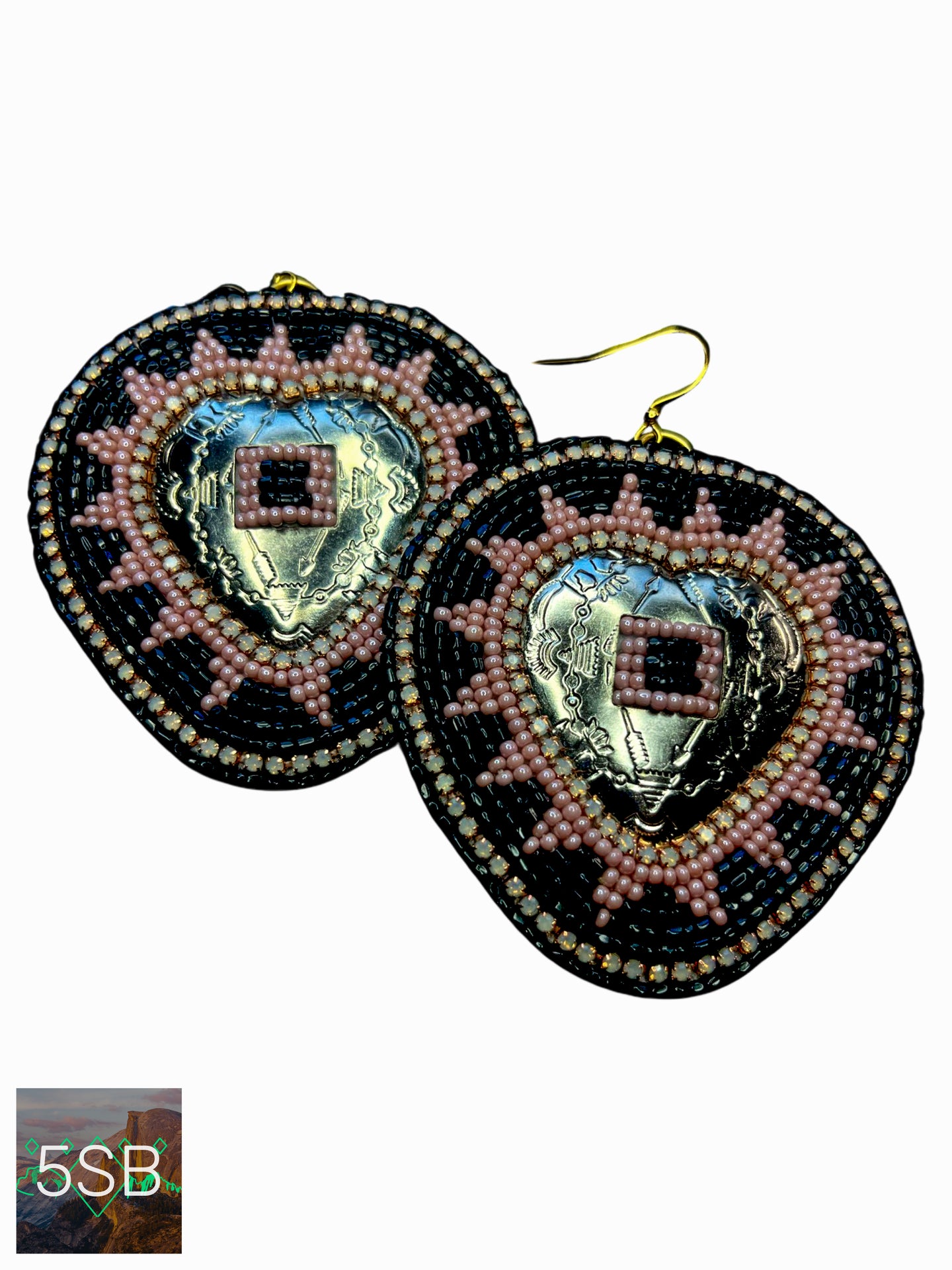 Black/Pink Concho Heart Earrings