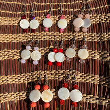 Load image into Gallery viewer, mother of pearl earrings, 5 sisters beadwork, handcrafted hooks
