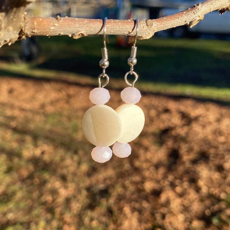 mother of pearl earrings, 5 sisters beadwork, handcrafted hooks