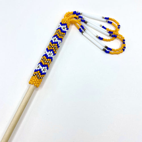 tangerine, blue, hair stick, beaded, 5sb, 5 sisters beadwork, five sisters beadwork, shop native, buy indigenous bead work, handcrafted.